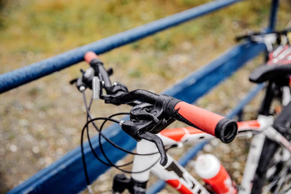 close up of mountain bike handlebars
