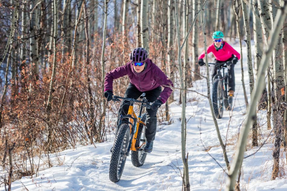 riding bike in snow