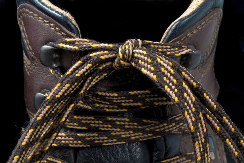 close-up view of hiking boot laces