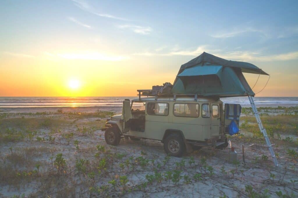 roof top tent on the beach
