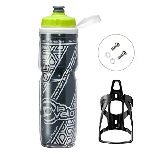 Via Velo Bicycle Reflective Insulated Water Bottle & Cage